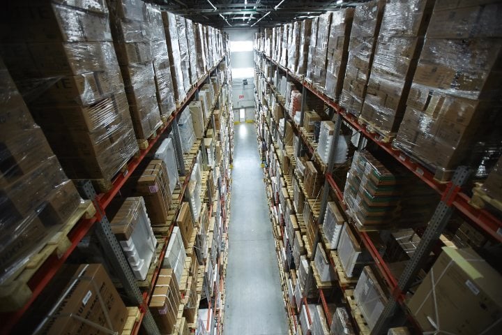 Packed goods on a shelf in a warehouse in Texas